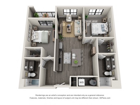 2 bed 2 bath floor plan D at 5300 Centre, St. Peters, MO